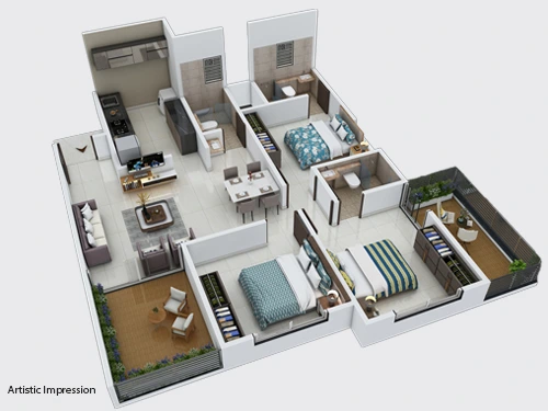 SKYLARK - PHASE 2 - 3 BHK Flats in Kiwale | Floor Plan